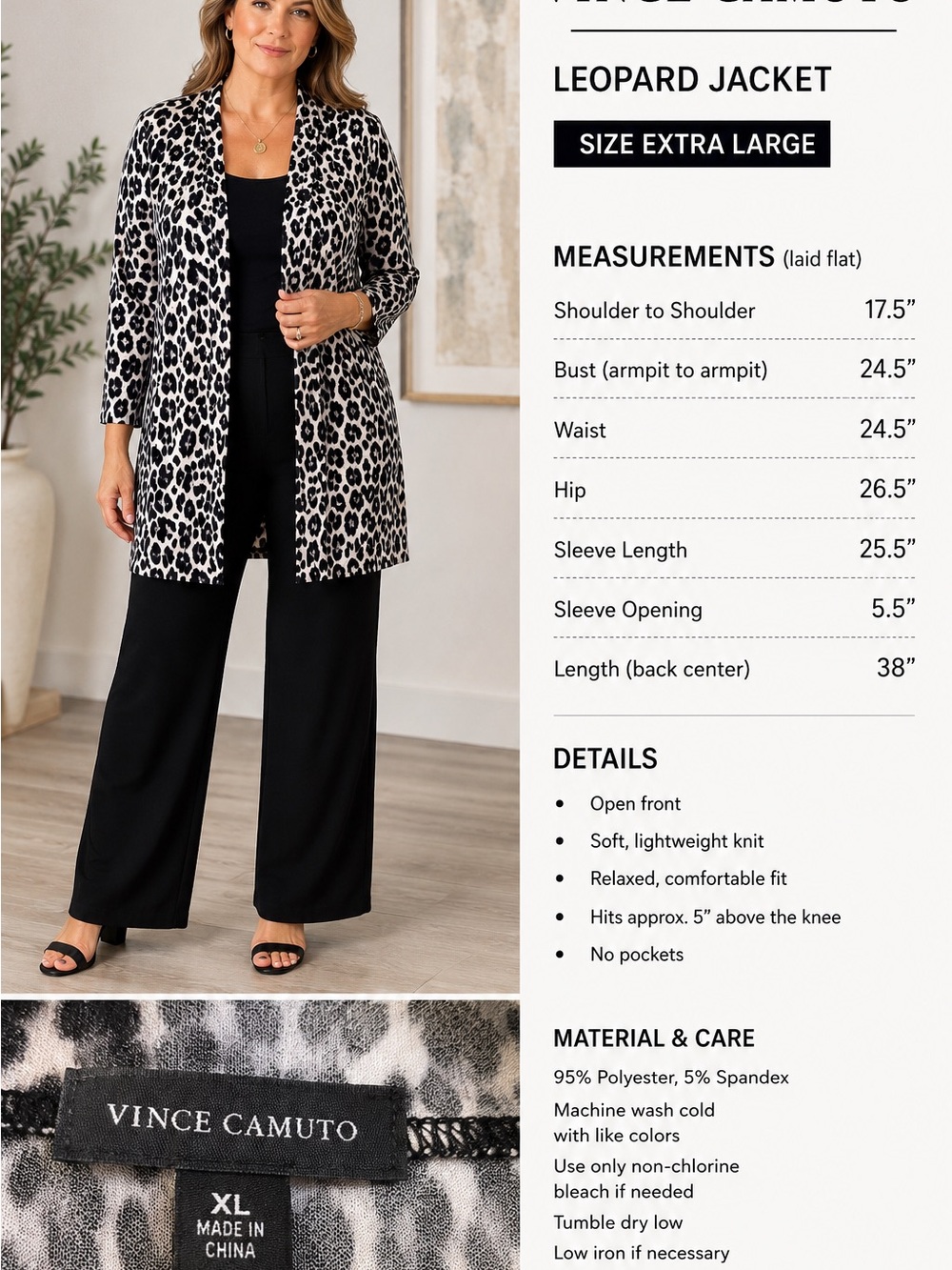Vince Camuto Black & White Leopard Open-Front Jacket